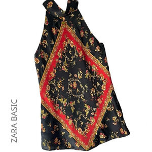 ZARA BASIC SCARF PRINT HALTER TOP LIKE NEW BLOUSE | SIZE: SMALL